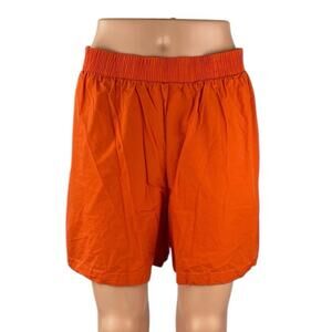 Ichi Women's Orange Elastic High Waist Wide Leg Casual Lounge Sweat Shorts Sz 38